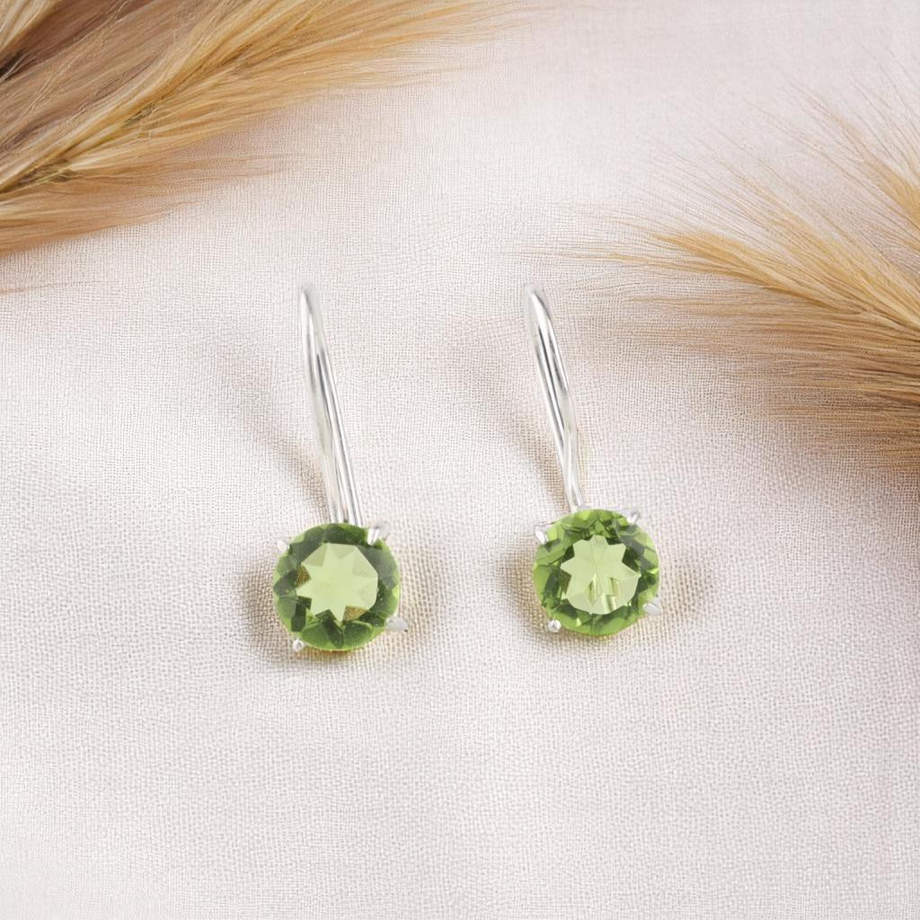 Peridoto Gema Plata de Ley 925 Joyería Hecho a Mano Pendientes Colgantes 0.92" EE-174-1