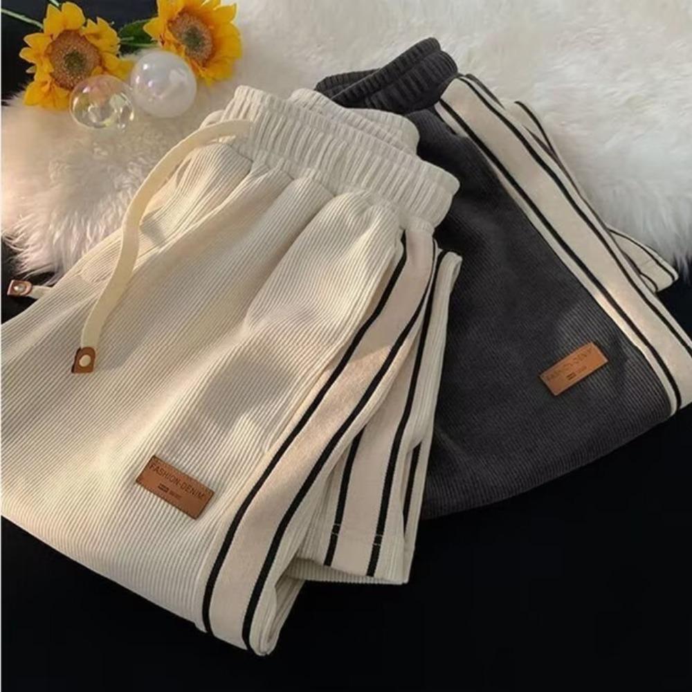 Trendy Corduroy Men's Pants Loose-fit Casual Style American Vintage Fleece-lined Sweatpants Autumn Season