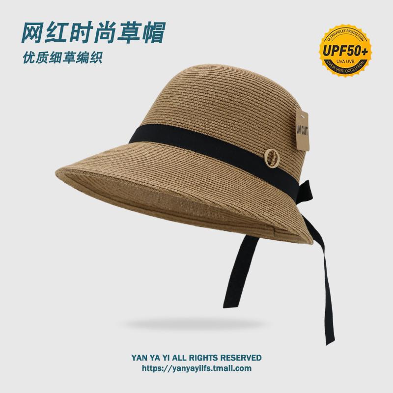 

UV bow straw hat summer sunshade sun hat children s temperament literary versatile folding sun hat Adult (56-58cm) хакі