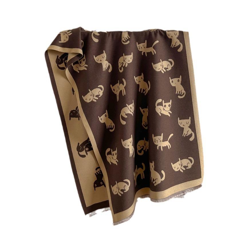 Double-sided jacquard thermal air conditioner shawl winter long imitation cashmere personalized fashion scarf female cat scarf