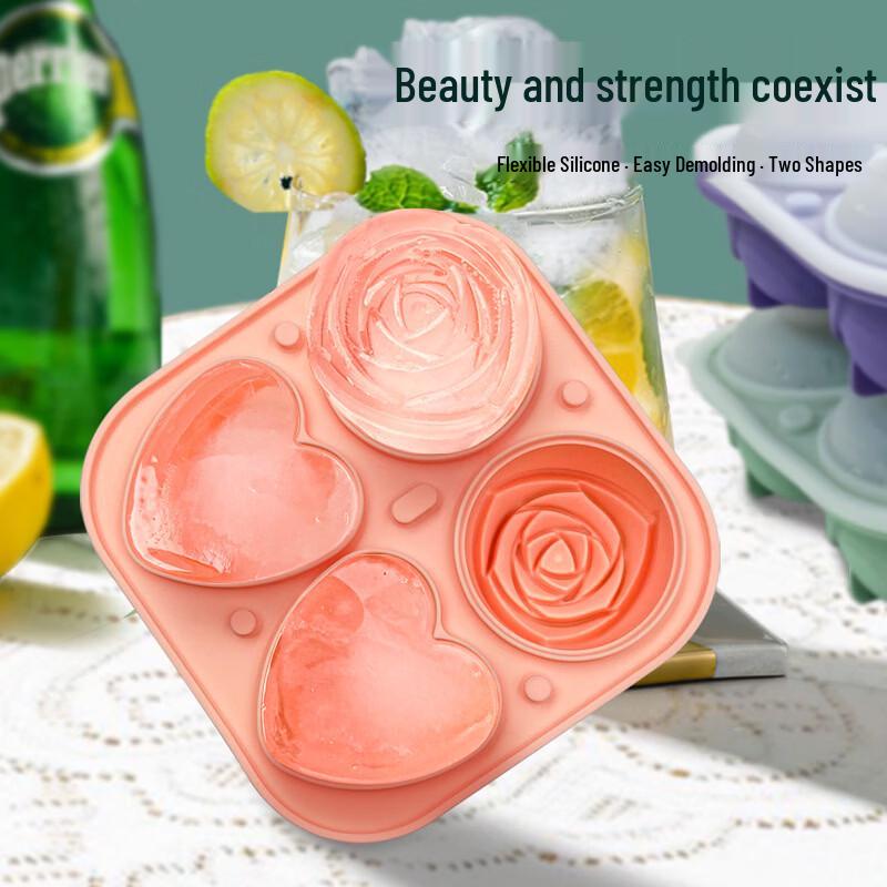 Large Pink 4-Cavity Rose Ice Ball Mold
