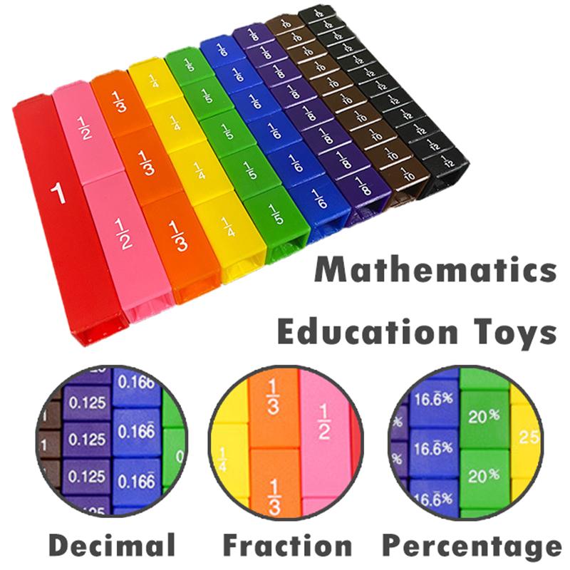 Montessori Math Toys for Children Fraction Stacking Tower Activity Set Math Accessories Counting Rainbow Blocks Teaching Aids 6+