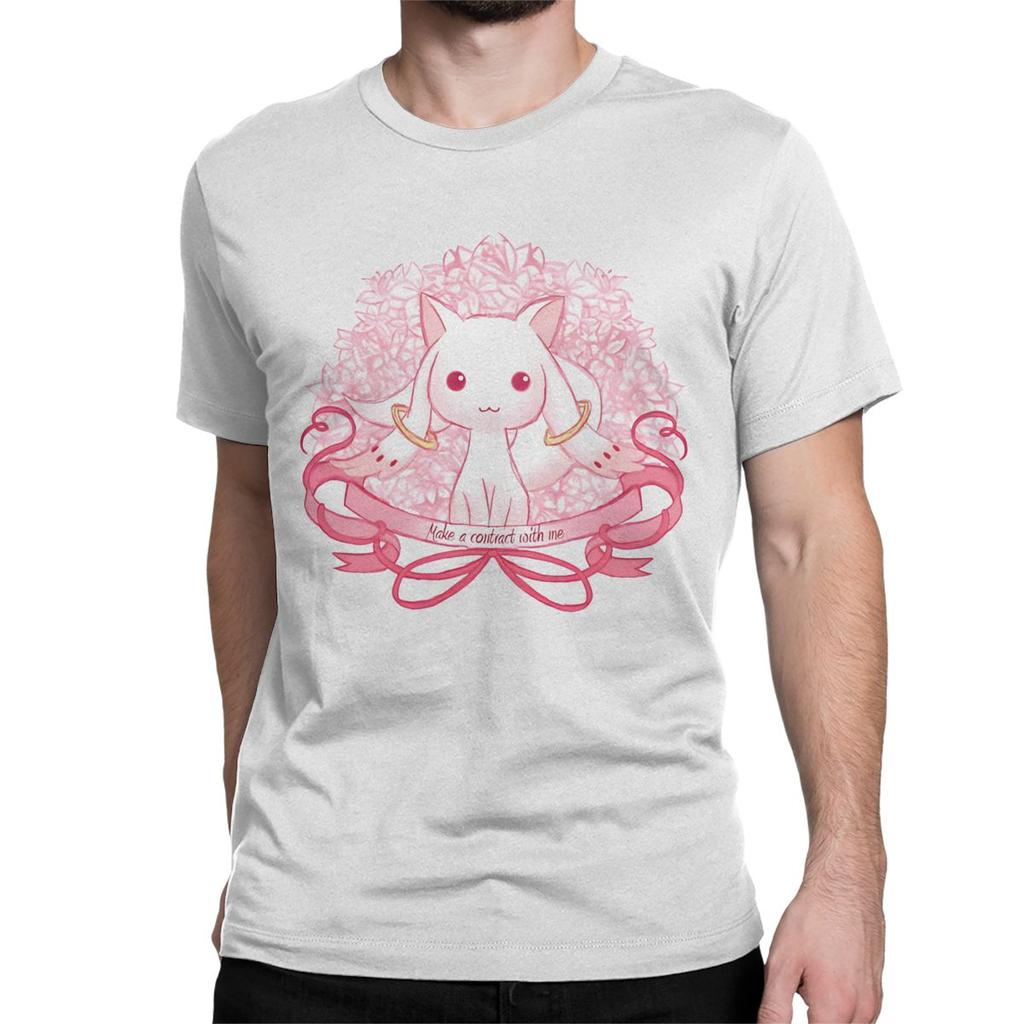 Cute Kyubey Puella Magi Madoka Magica T Shirts Men Women Pure Cotton T-Shirts Anime Tee Shirt Short Sleeve Clothing Printed