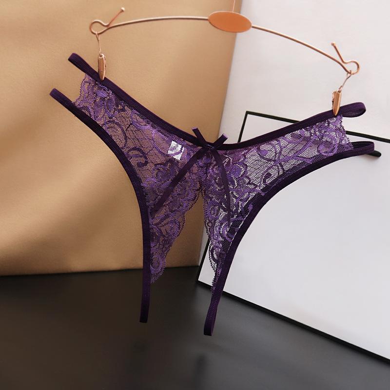 Sexy Lingerie Women's Sexual Panties Crotchless Opening Transparent G-strings Thongs Bow Underwear for Women Lace Erotic Panties