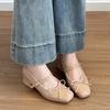 Sheepskin Version~ Genuine Leather Small Man Inner Height Increase 7CM Bow One-word Buckle Mary Jane Shoes Women's Thick Heel Retro Single Shoes