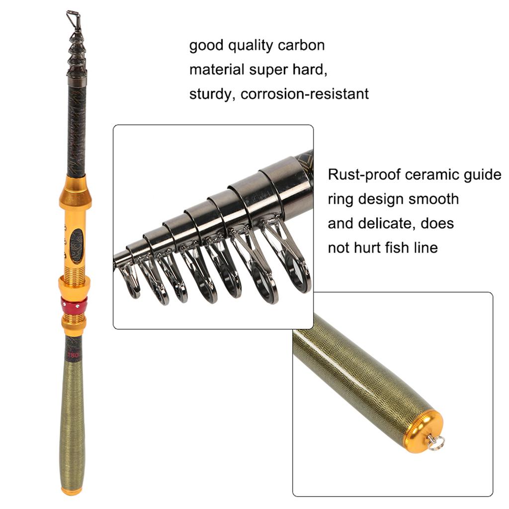Mini Portable Carbon Retractable Super Hard Sea Fishing Fish Pole Rod (1.8m)