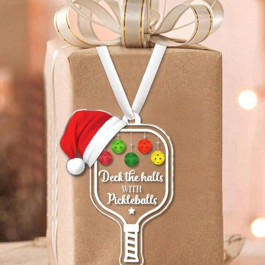 2PCS Deck The Halls with Pickleball Transparent Acrylic Ornament, Xmas Hanging Acrylic Ornaments, Personalized Pickleball Christmas Ornament