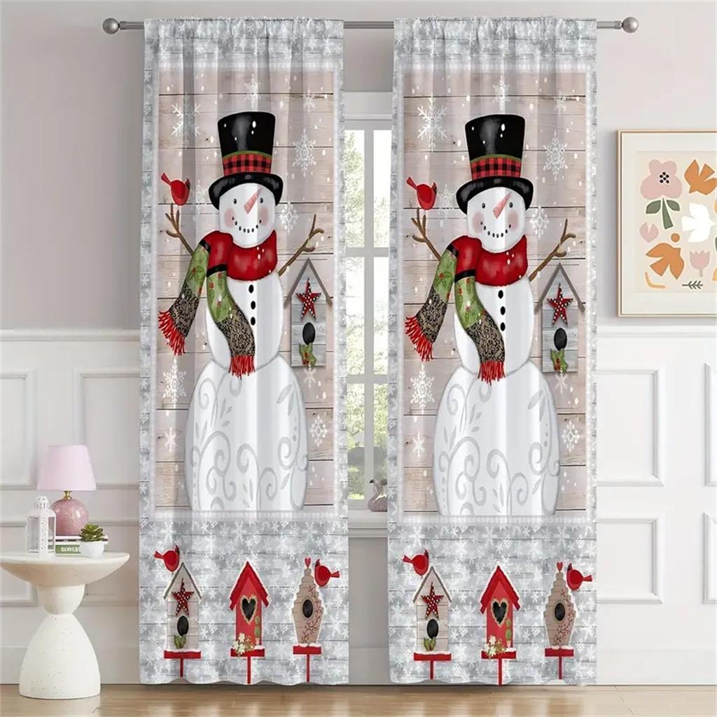 2pcs Classic Christmas Lantern Trees Elk Print Curtains Hand Washable,Hookless Rod Pocket For Living Room Bedroom Kitchen Office