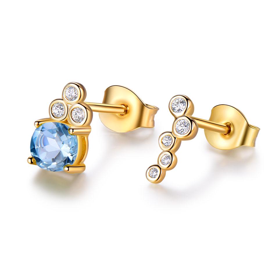 Umcho Natural Sky Blue Topaz Stud Earrings For Women Yellow 925 Sterling Silver Earrings Female Love Gift Fine Jewelry