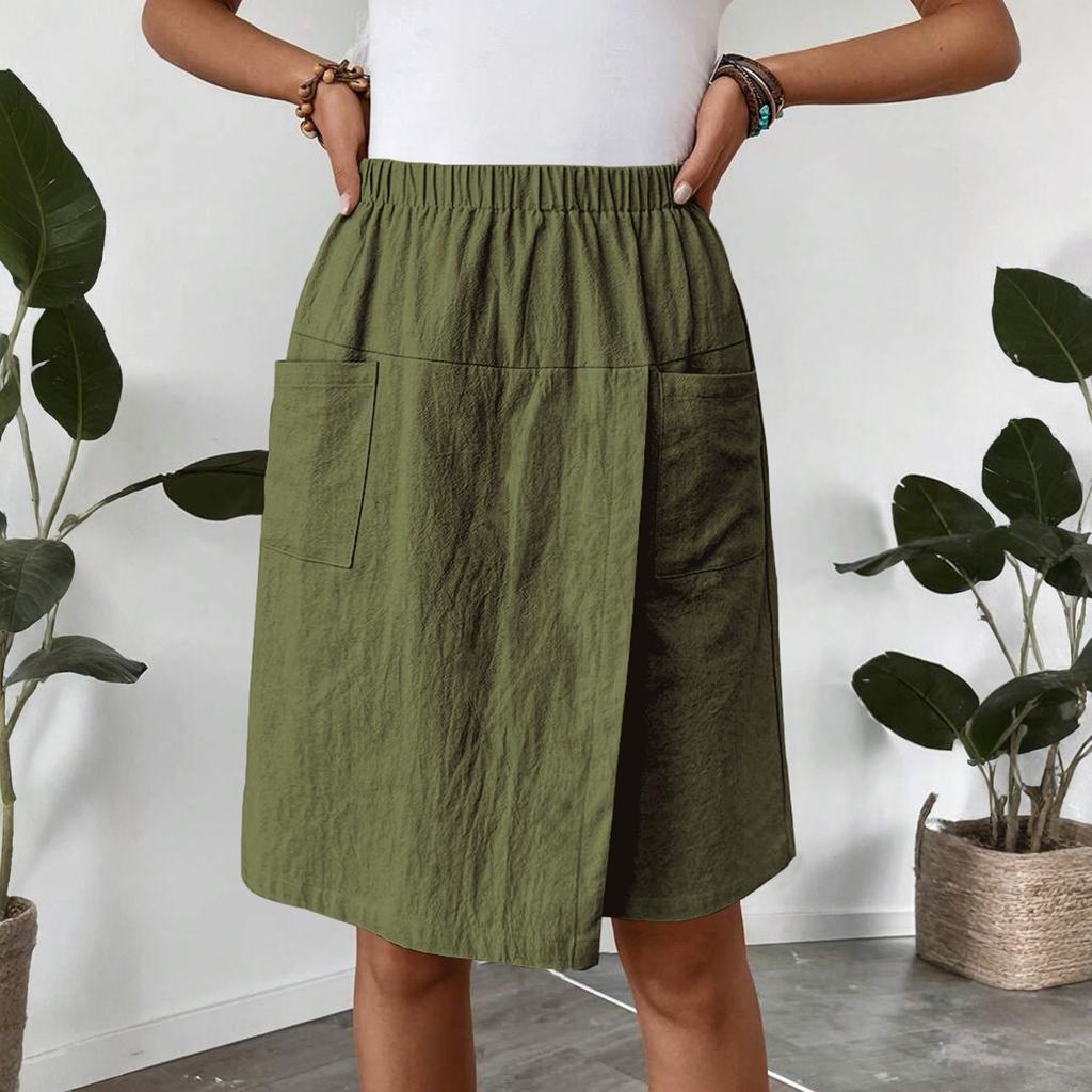 Women's Fashion Pants And Skirts Color Elastic Waist Pocket Casual Shorts