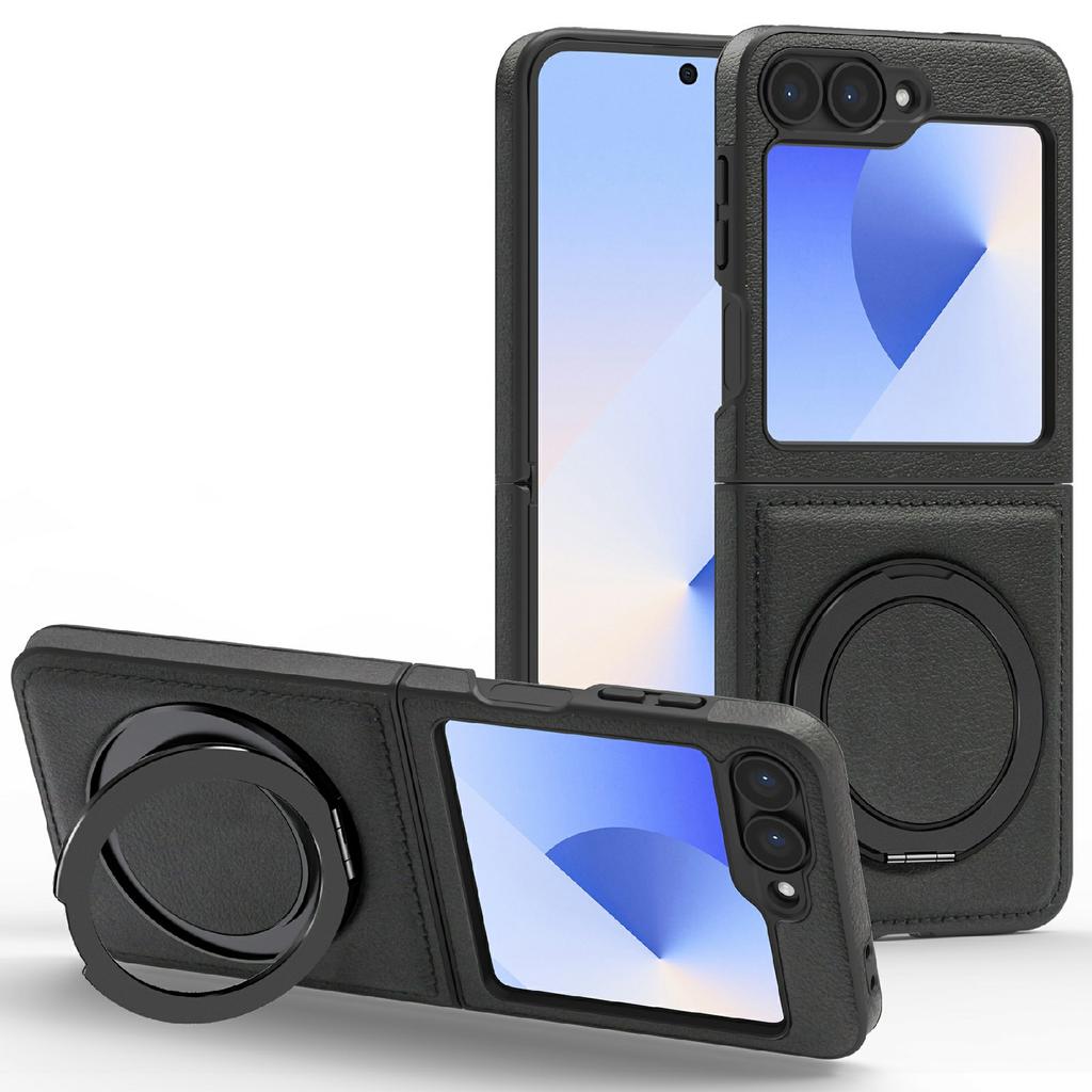 For Samsung Galaxy Z Flip7 FE 5G/Z Flip6 5G Case with Ring Kickstand Magnetic Case PU Leather Back Cover