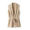 2026 Autumn/Winter 100% Wool Sleeveless Knit Vest Cardigan with Tie