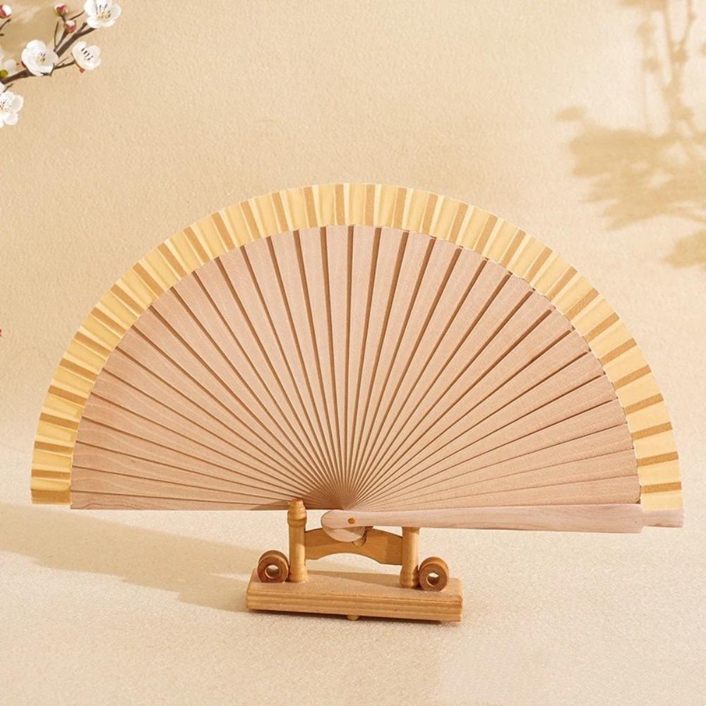 

23cm Handmade Fan Plain Design Hand Cranked Fan Elegant Accessory Wood Fan Cultural Events хаки
