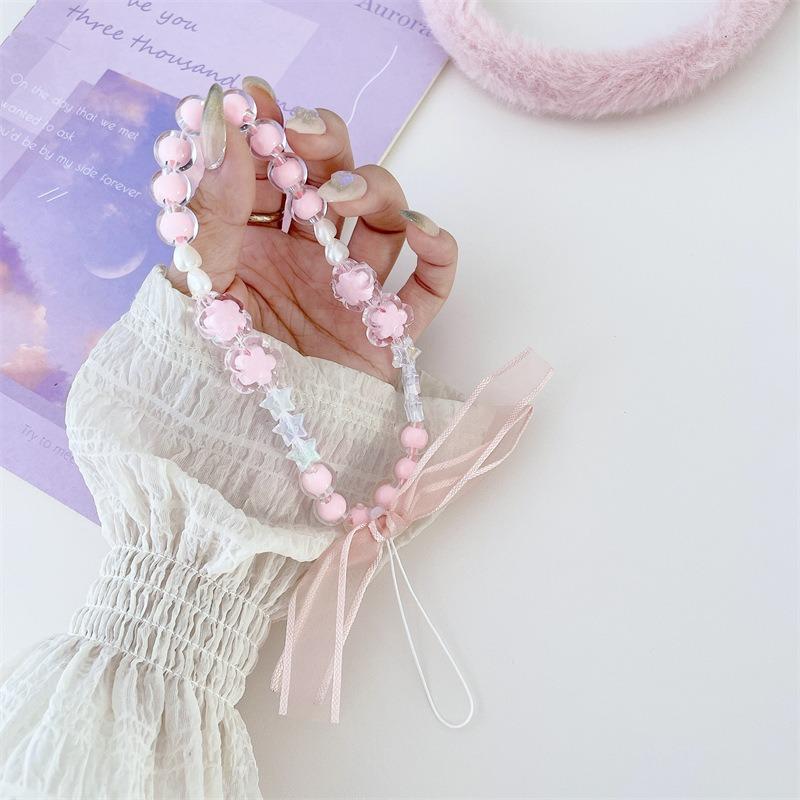 Handmade Beaded Phone Strap Sweet Fresh Style Acrylic 25cm Phone Case Lanyard for Girls