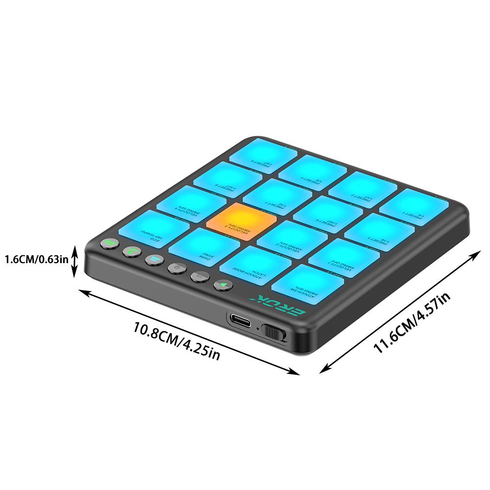 EROK PocketBeats MIDI Controller 16 RGB Pads Bluetooth Wireless Recharge Portable Beat Pad for DJ Beat Making & Music Production