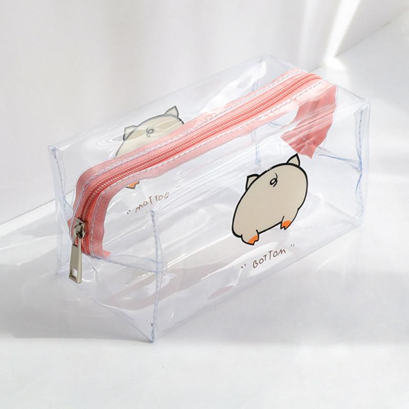 Transparent Large Capacity Pencil Case Cute Cartoon Printing Portable Cosmetic Bag For School Office
