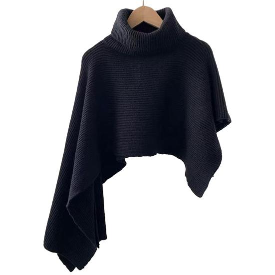 

Cloak Scarf Women Solid Color Irregular Cut Cape Thickened Warm Knit Turtleneck Sweater Irregular Design Shawl Wrap чорний