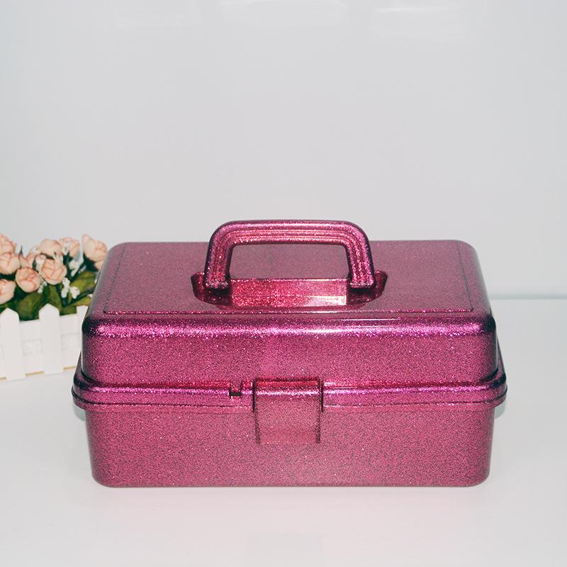 Three-Layer Foldable Glitter Cosmetic Storage Box 33 x 19.5 x 14.5 cm