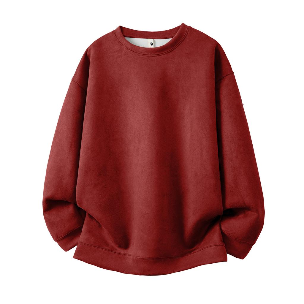 Herbst Herren Einfarbig Wildleder Rundhals Pullover Jacke Herren Lässiger Lockerer Pullover