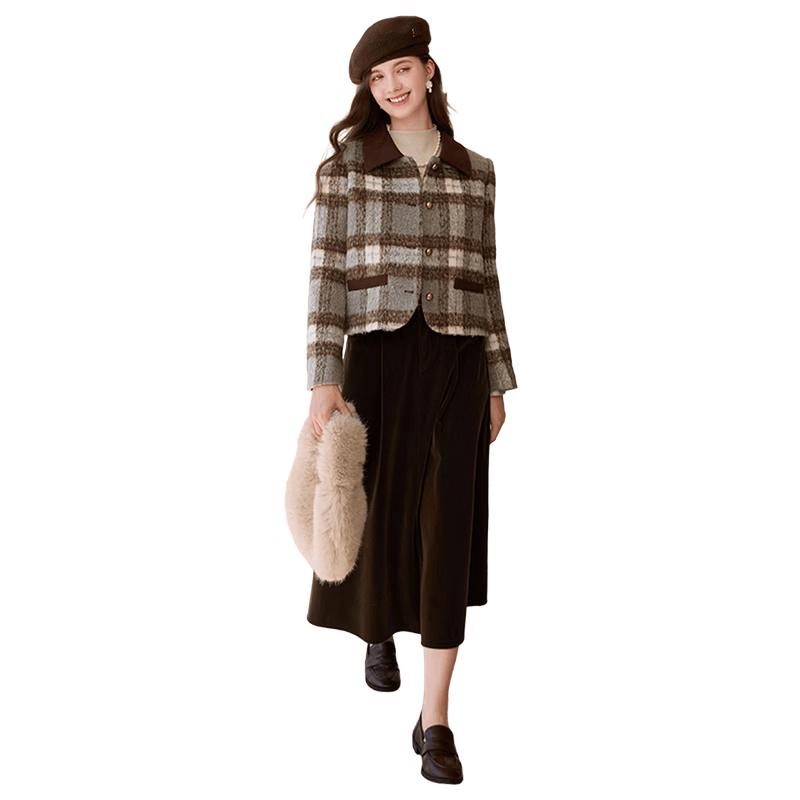 Xiangying Women s Tweed Jacket & Velvet Skirt Two-Piece Set M