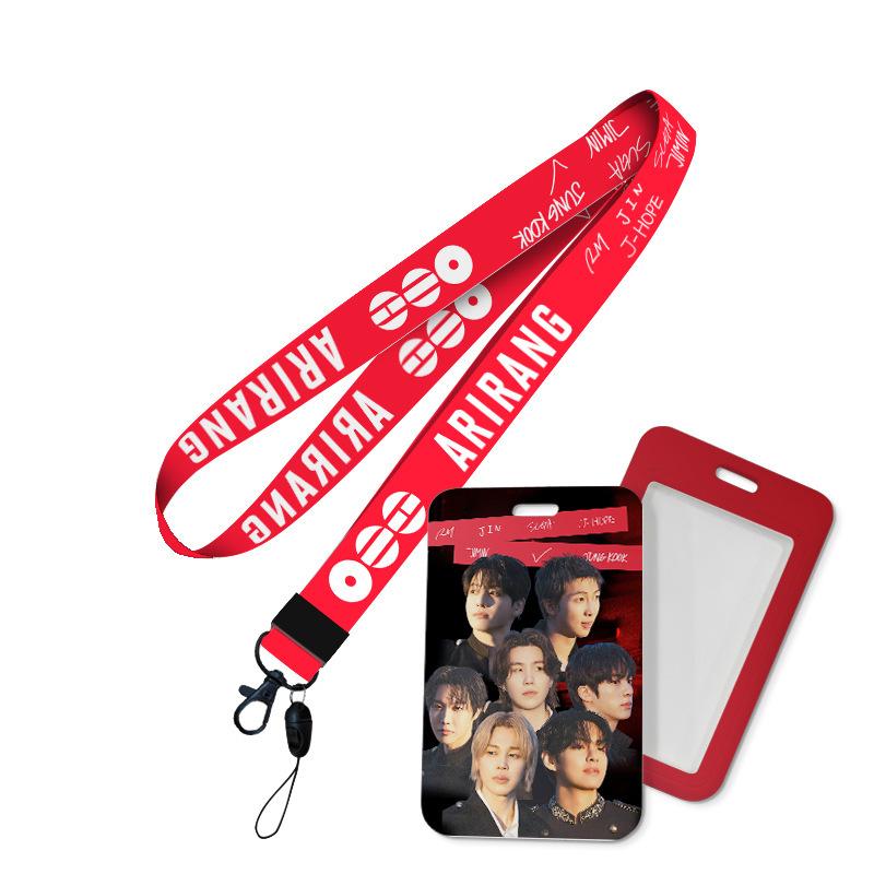 Kpop Idol BTS World Tour ARIRANG Lanyard and Card Holder Set, Printed Neck Strap with ID Badge Sleeve Photocard Protector for ARMY