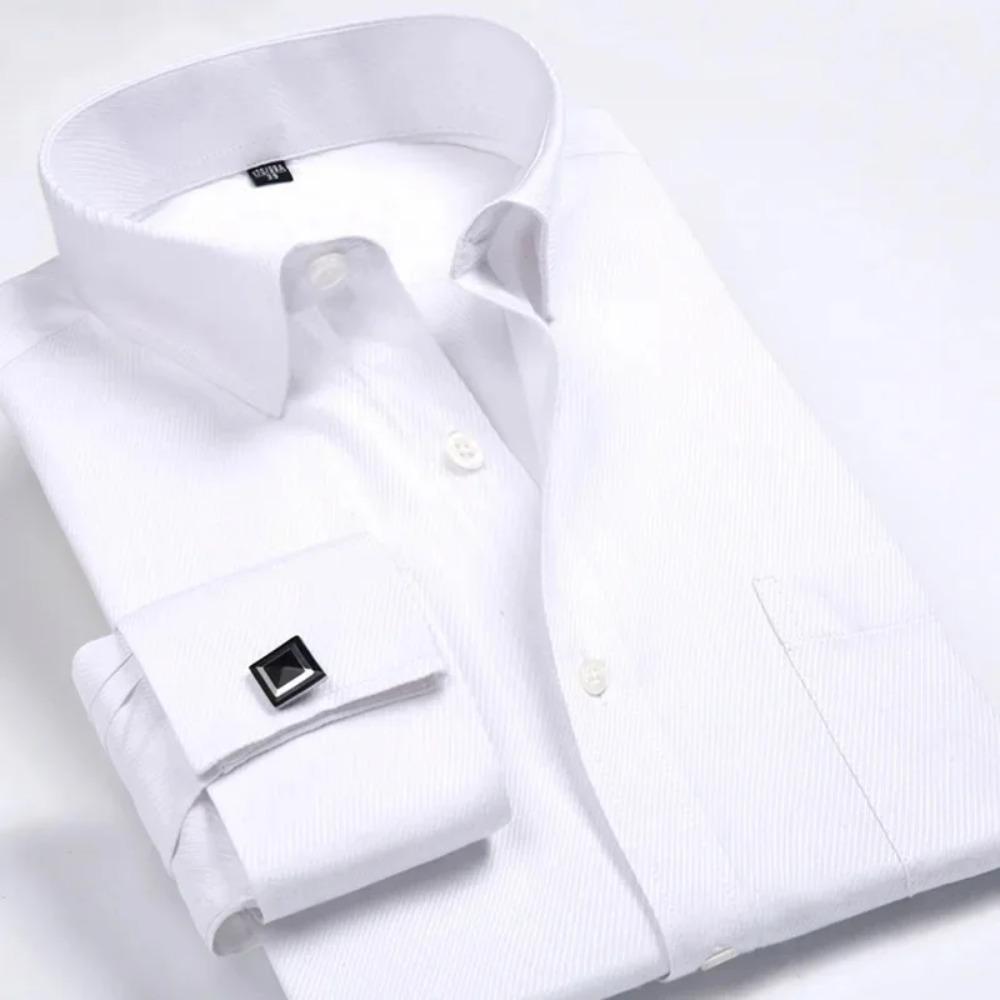 Męska koszula z długim rękawem w stylu francuskim, modna zapinana na guziki, biały kołnierzyk, luźny krój, plus size, biznesowa casual, koszula w paski