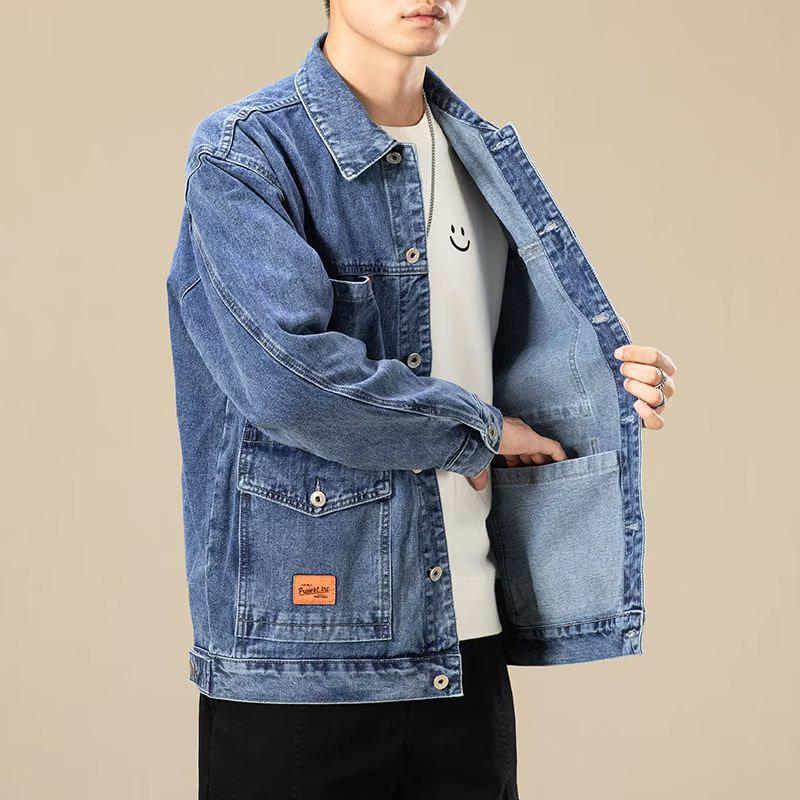 Men's 2026 Trendy Japanese Denim Jacket: Versatile, Loose-Fit, Multi-Pocket Workwear for Spring and Autumn