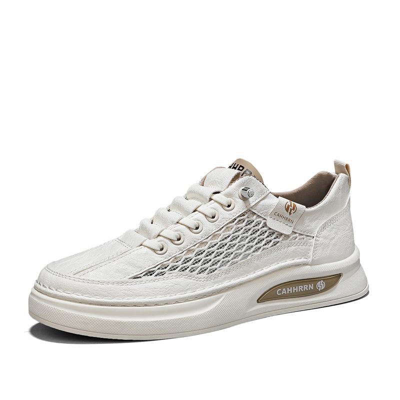 Men's shoes 2025 summer new mesh breathable hollow leather board shoes student youth casual shoes sports trendy shoes