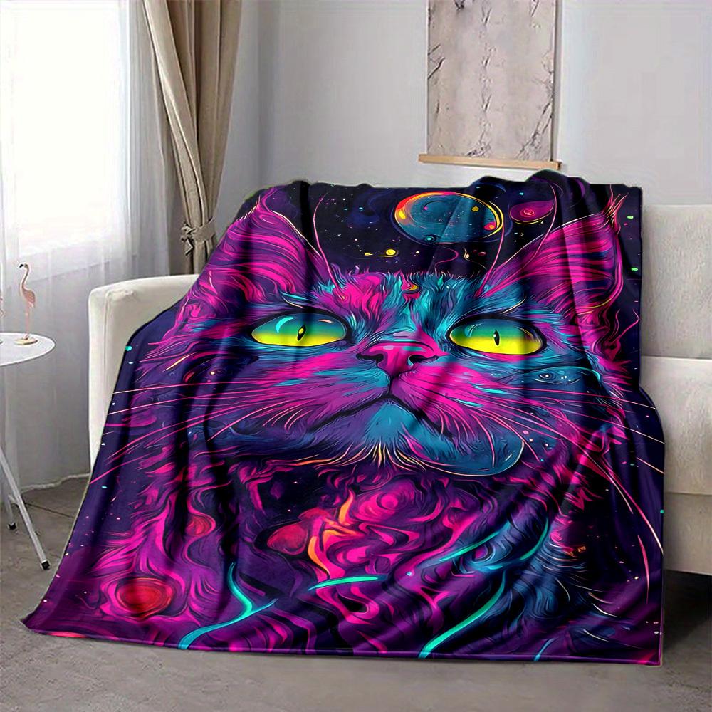 1pc Galaxy Cat Blanket, Lightweight Flannel Throw Blanket For Sofa, Bed, Travel, Camping, Living Room, Office, Couch, Chair, And Bed