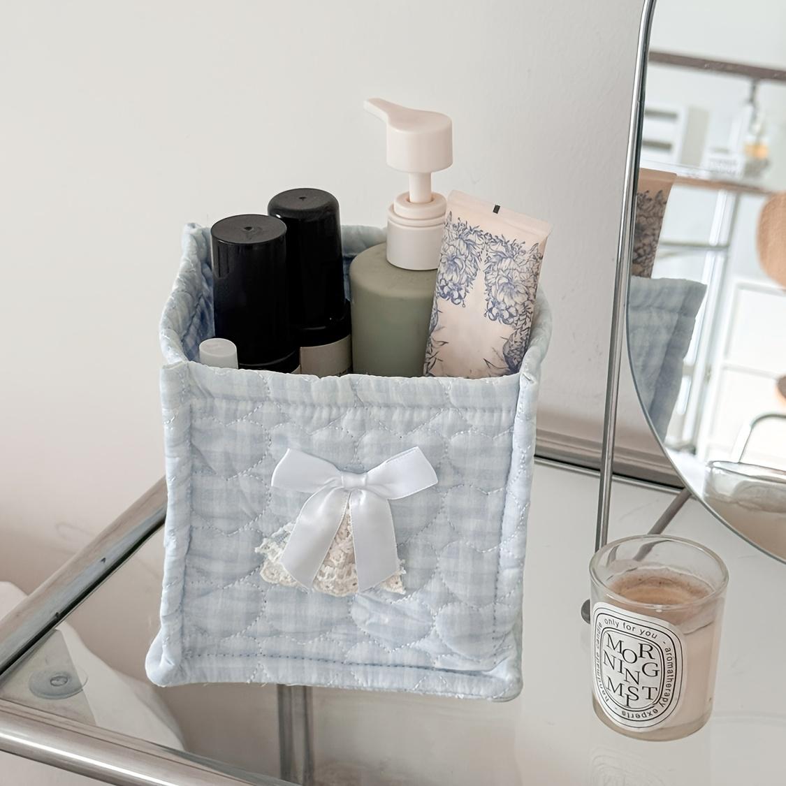 

Sweet Cute Square Storage Box Desktop Organizer for Students Girls Breathable Ultra Light Cotton Printed Lace Design