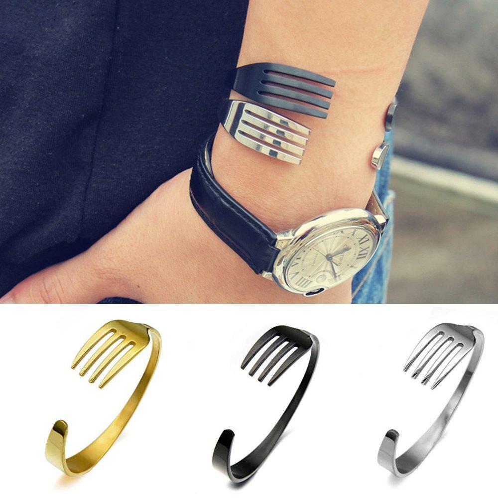 Surgical Stainless Steel [Green Piercing] Men's Bracelet, Bangle, Fork, 316L, Armlet, Silver, Freezers, Wrist, STB45/SP