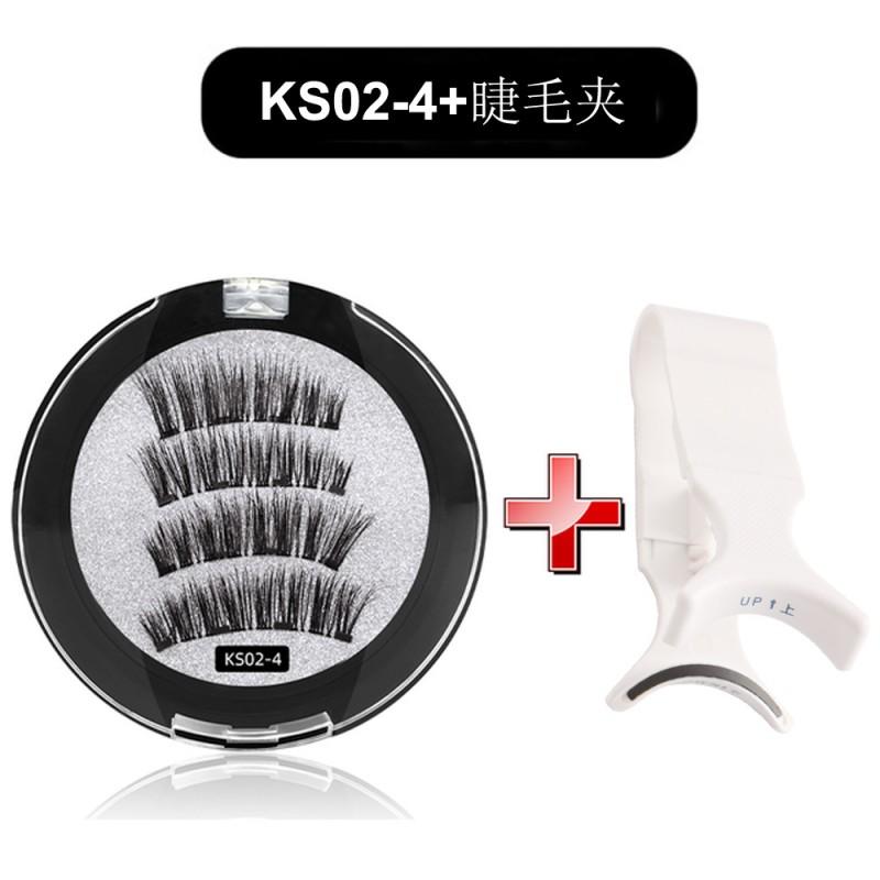 Magnetic False Eyelashes With Eyelash Curler Set 4 Magnet Design Thick Natural Look Glue-Free Fiber Lashes