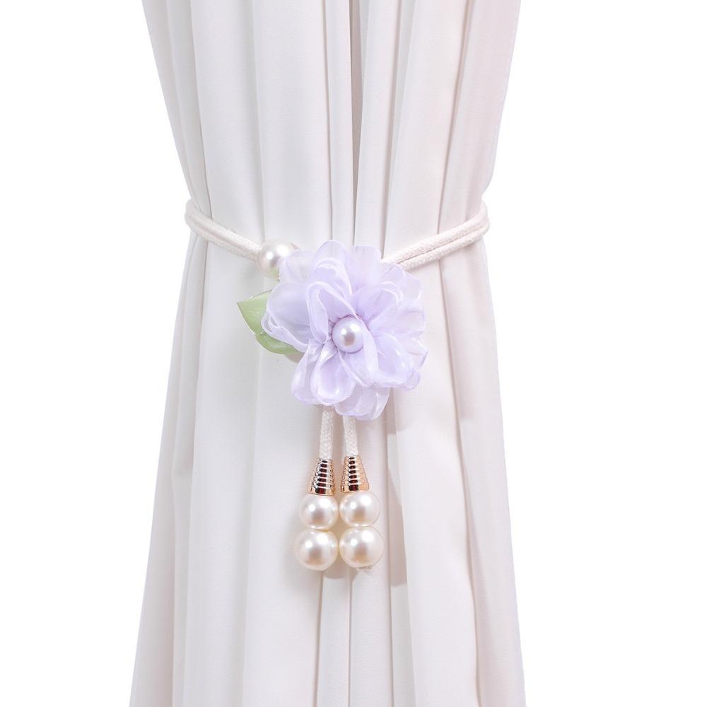 Adjustable Flowers Curtain Straps with Pearl Pendant Curtain Buckle Curtain Binding  Living Room