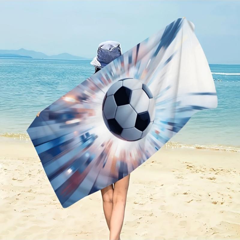 Soccer Beach Towel, Football Sports Print, Dynamic Action Design, Quick Dry Microfiber, Perfect Gift for Athletes & Fans W30*H60(CM)