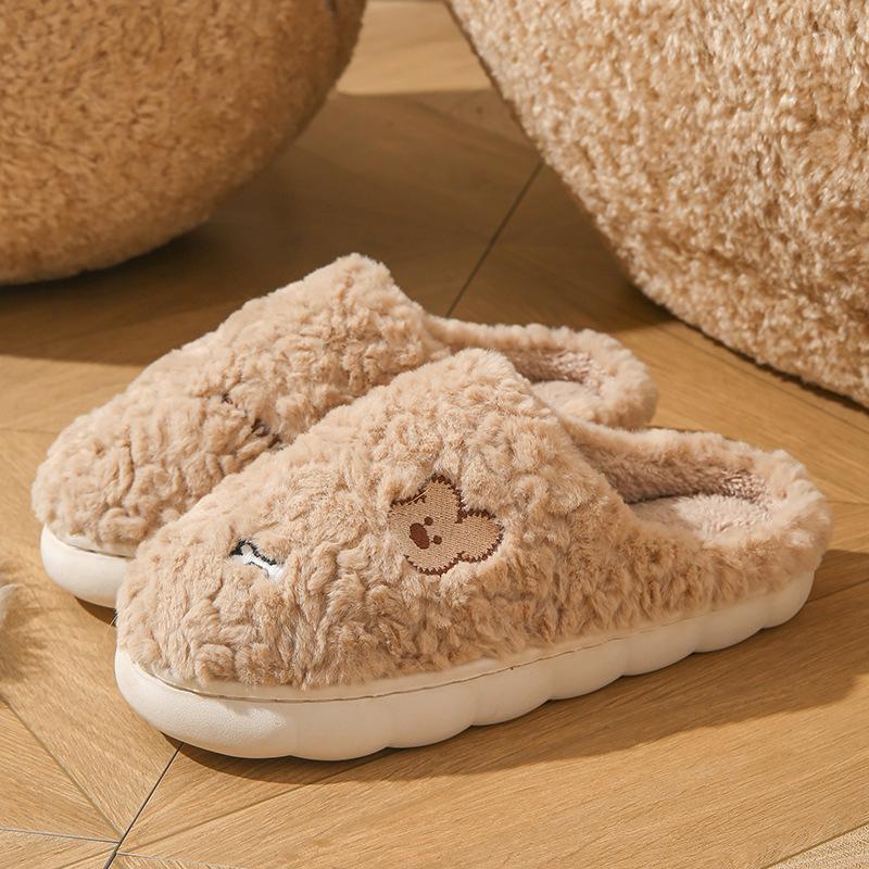 Autumn and winter cartoon cotton slippers women's indoor home warmth plush wear-resistant couple outer wear wool shoes confinement shoes men