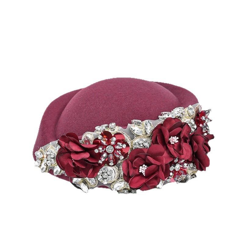 Vintage Všestranný Plstěný Šátek Klobouk Dámský Klobouk Letušky Církevní Derby Pokrývka hlavy s Květinovým Baretem