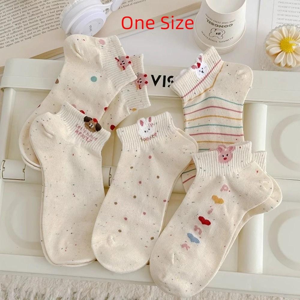 5 Pairs/Set Rabbit Embroidered Printing Women Short Socks Cat Pattern Cotton Socks  Women's Girl's