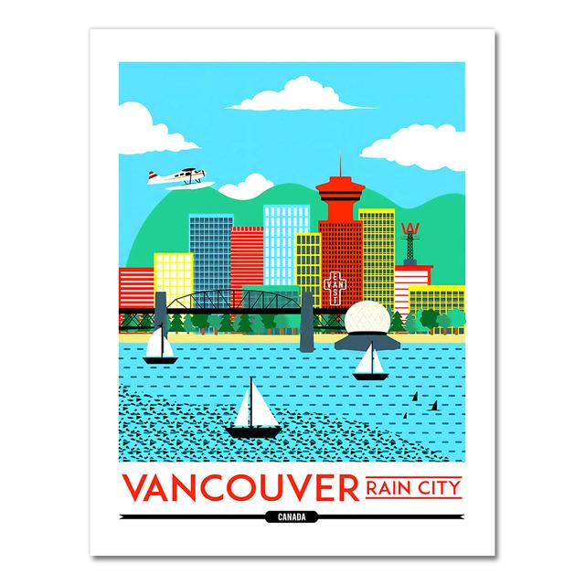 Rain City Canada Vancouver Map Vintage Retro Travel Classic Canvas Paintings Kraft Posters Wall Stickers Home Decor Family Gift No Frame