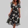 Robe Imprimée Décontractée Ample à Col en V et Manches Courtes avec Jupe Évasée pour Femme