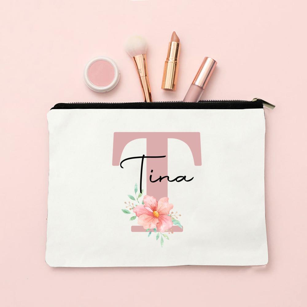 Personalized Name Makeup Bag Letter Wedding Bridesmaid Gift Travel Cosmetic Organizer Canvas Custom Bag Ladies Pencil Case Purse
