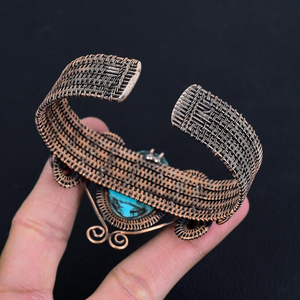 Tibetan Turquoise 999 Copper Wire Wrapped Bangle, Handmade Gemstone Bangle Jewelry, Gifts For Wife Brand New Bangle