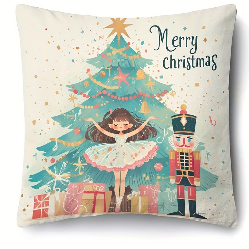 Christmas Nutcracker Themed Pillowcases: Merry & Bright Designs Sofa Bed Cushion Cover, New Year Home Decoration