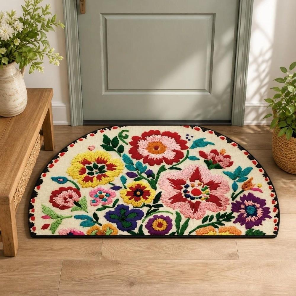 Non Slip Half Circle Doormat Wear Resistant Entryway Foot Mat Vintage Welcome Mat Home Decor
