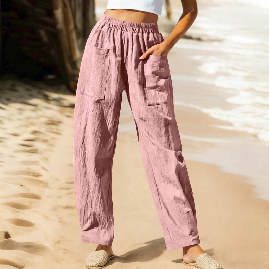 Women's Casual And Fashionable Color Loose Pants With Pocketes
