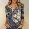 Women's Tops Three-quarter Sleeve Shirt V-neck Loose Casual Shirt Print T-shirt