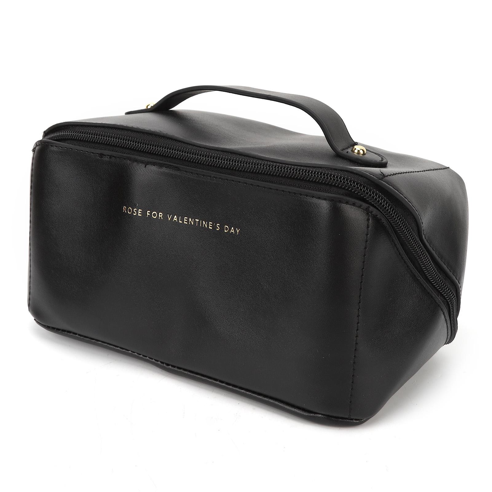 Черная косметичка однотонная портативная большой вместимости из ПУ кожи для путешествий и кемпинга