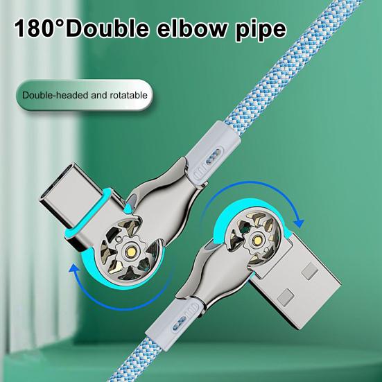 Dual Elbow USB C Cable 180 Degree Angled 3A Fast Charging & Data Sync Data Cord Nylon Braided Charging Cord for Most Phones