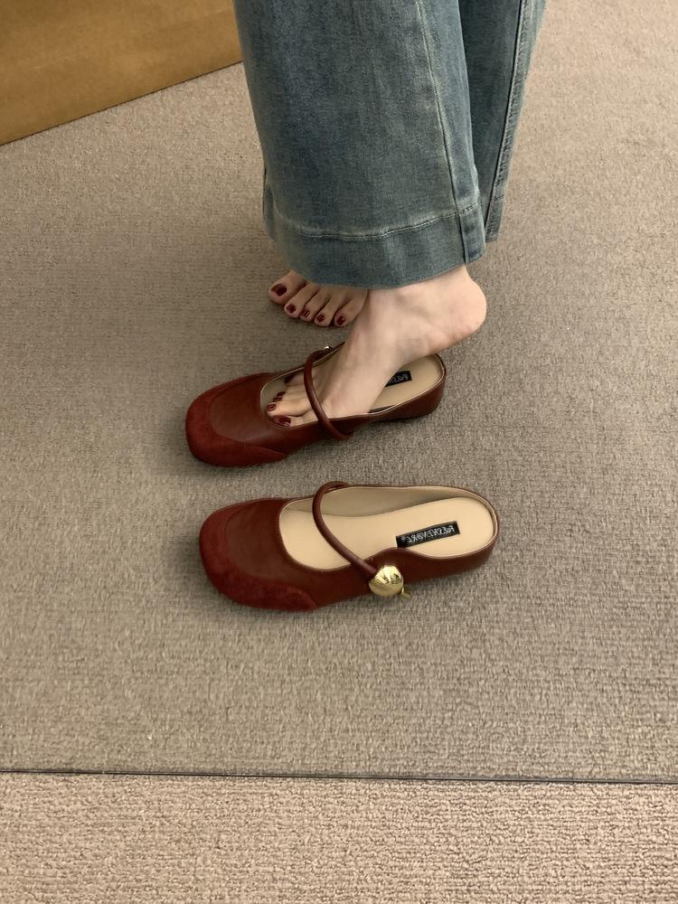 

Inner height increase Mary Jane bag head half slippers women s summer wear 2025 new French round head light mouth versatile sandals 40 красный