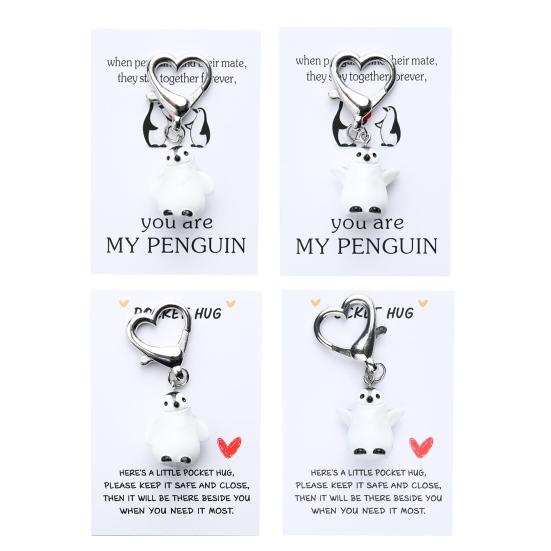Yousheng Keychain Pendant Penguin Charm Heart Buckle Keychain with Red Heart Decoration Backpack Decorative Keyring