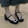 2024 Summer New Women's Mary Jane Shoes Fashion Square Head Luxury Rhinestone Square Buckle Design All-match Small Leather Shoes